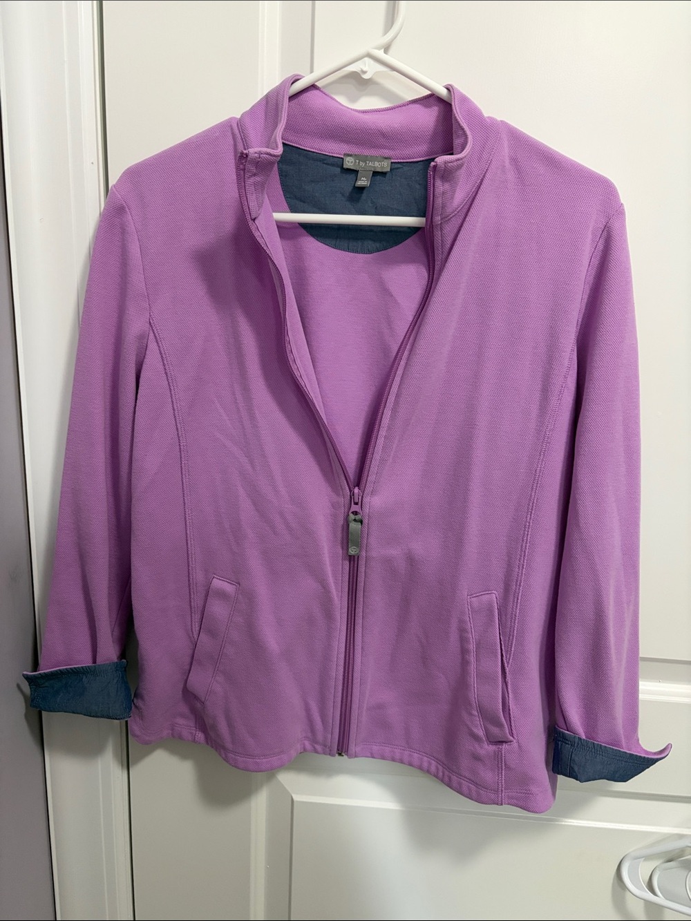 T by Talbots Lilac Full Zip Front Knit Jacket